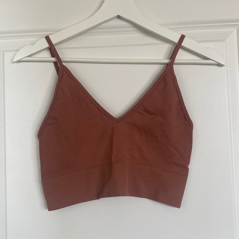 Bozzolo Bralette M/L Terracotta Rust Seamless Ribbed V-Neck Adjustable Straps